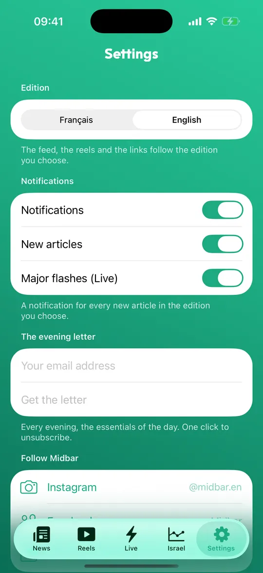 A screen of the Midbar app