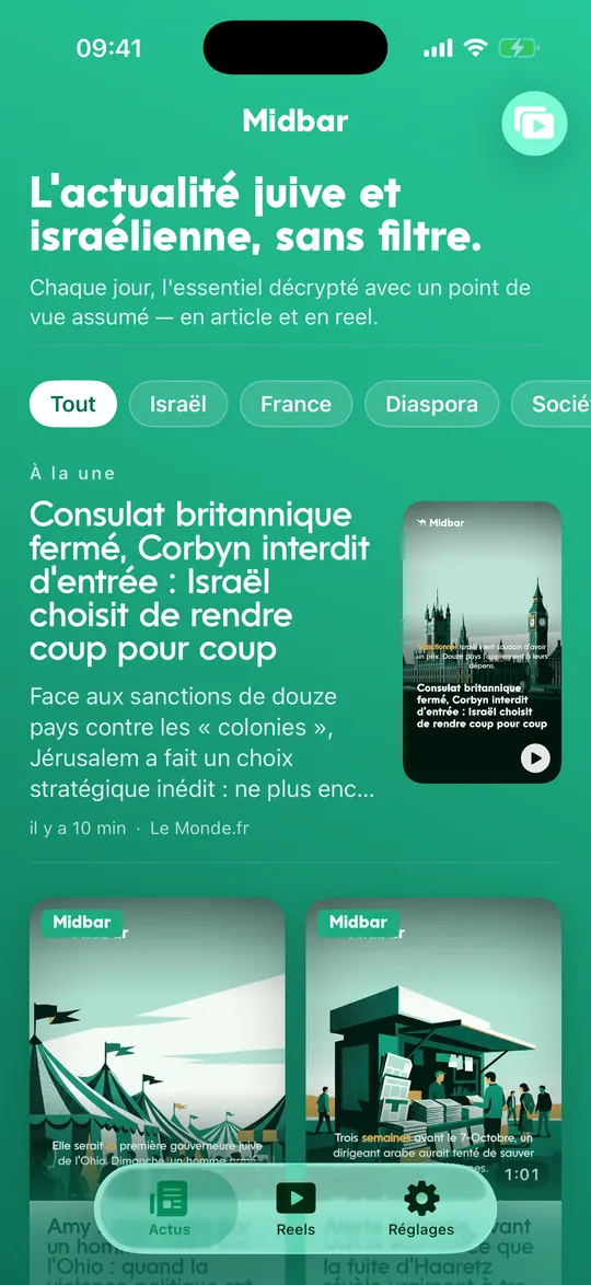 Un écran de l'app Midbar