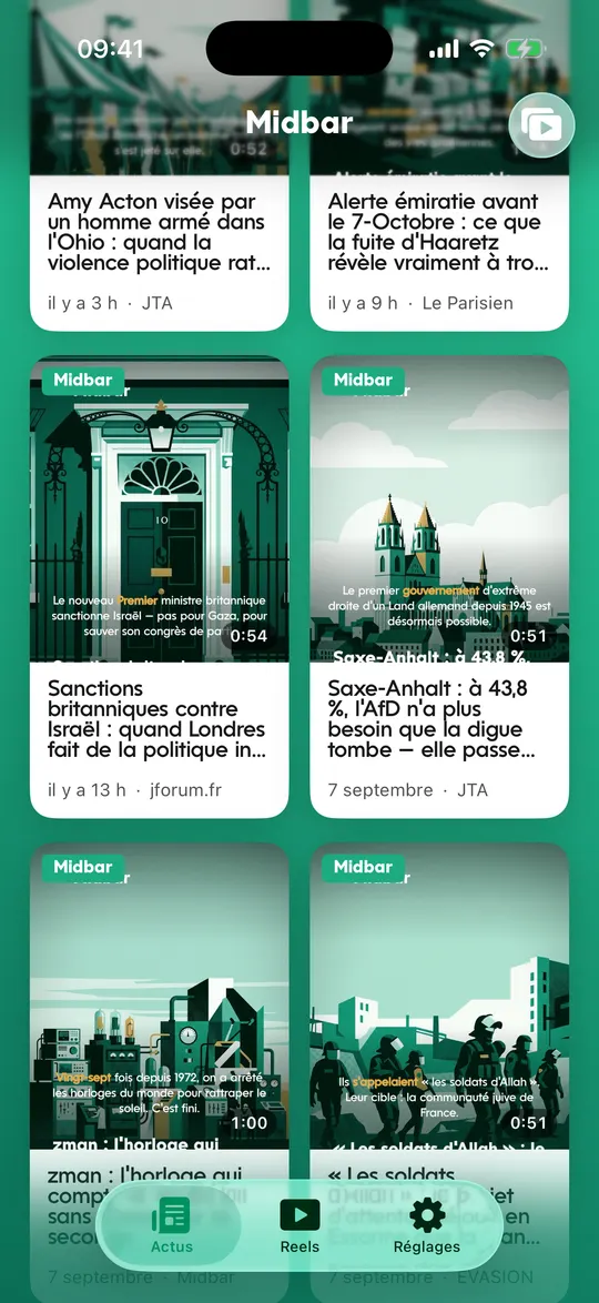 Un écran de l'app Midbar