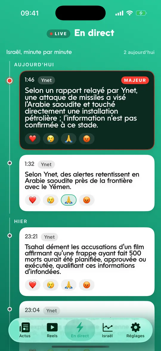 Un écran de l'app Midbar