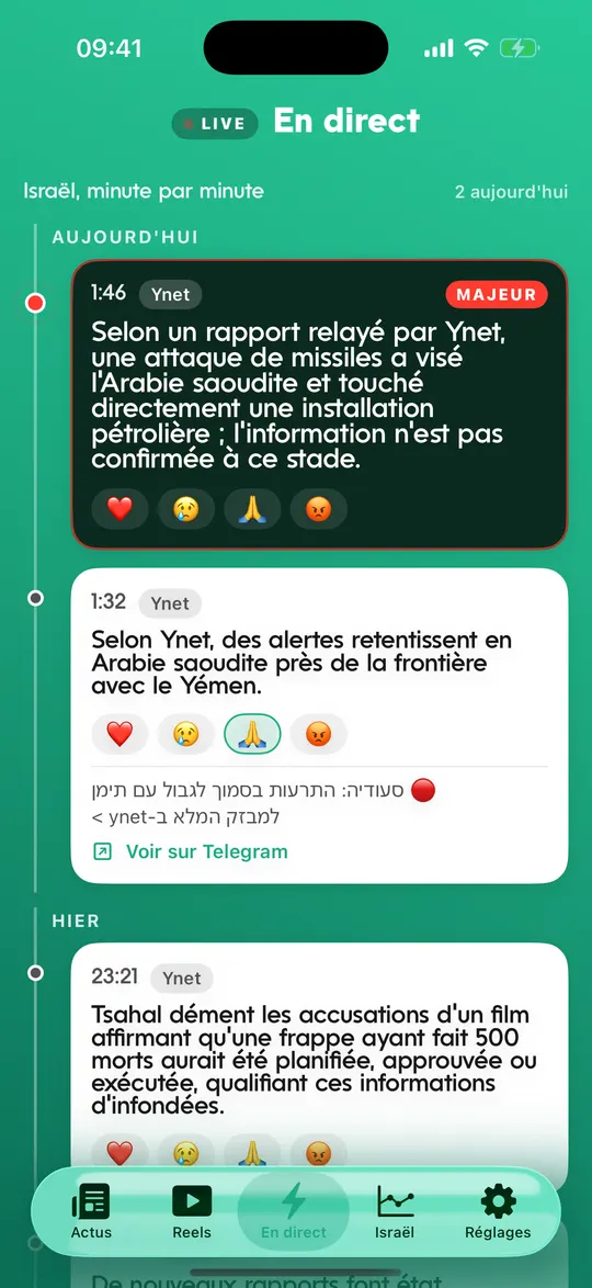 Un écran de l'app Midbar